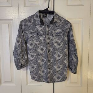 NWOT American Hawk boys white/black scratch design button-down shirt